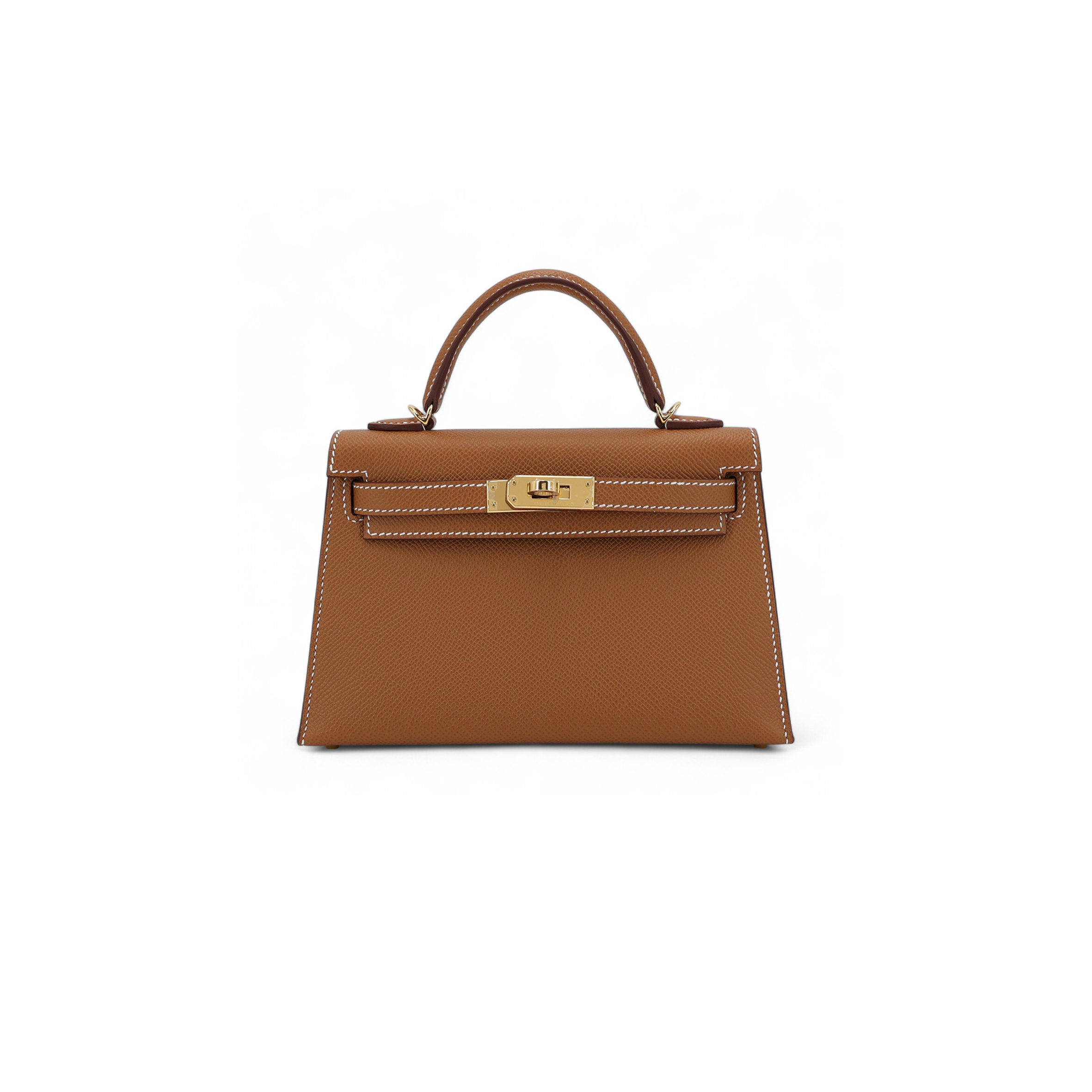 HERMÈS MINI KELLY SECOND GENERATION GOLDEN BROWN GOLD EPSOM (19*12*5.5cm) 